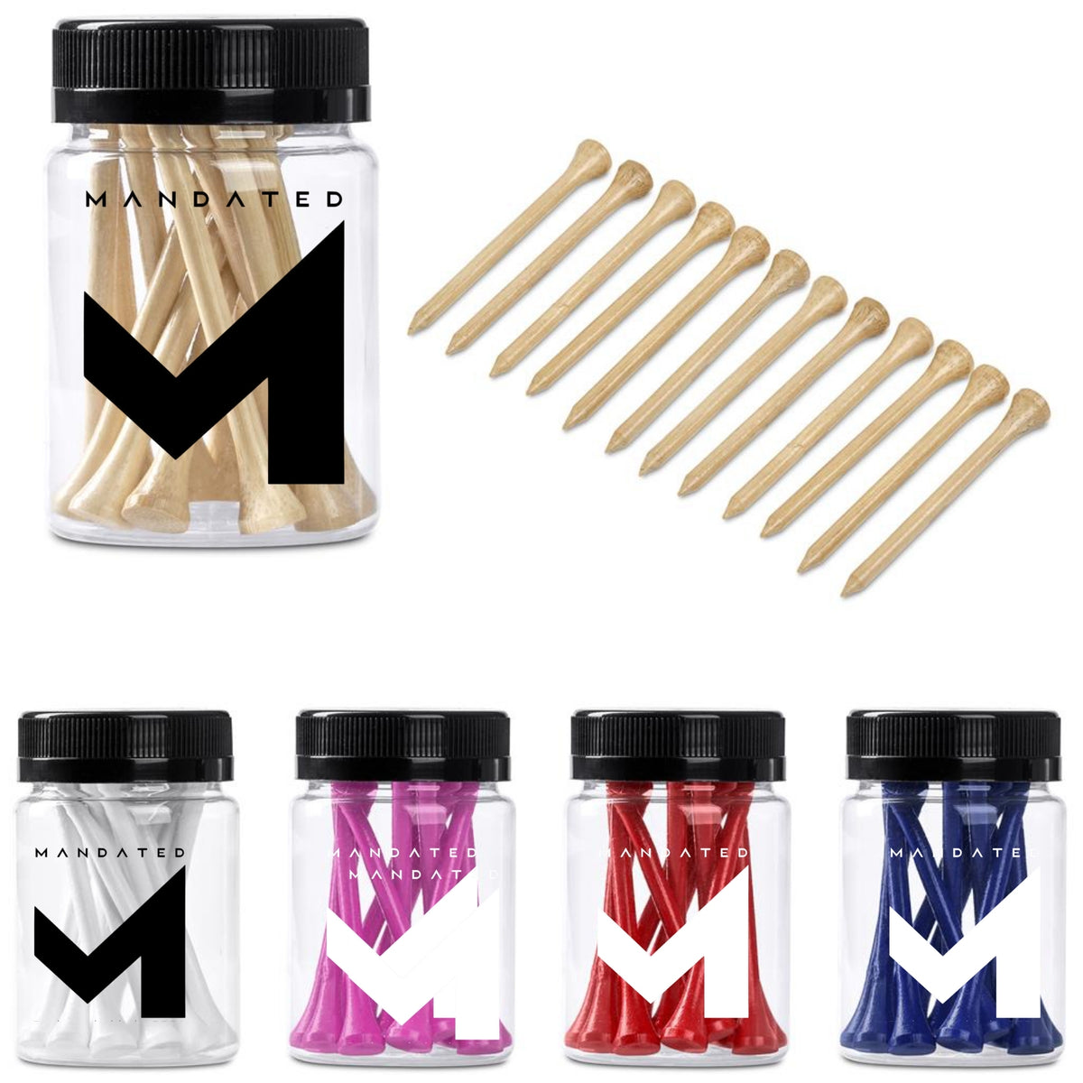 Golf Tee Jar – 12 Wooden Tees in Reusable Plastic Jar